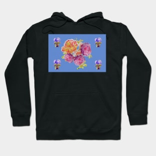 Shabby Chic Pink Rose on blue floral Pattern Hoodie